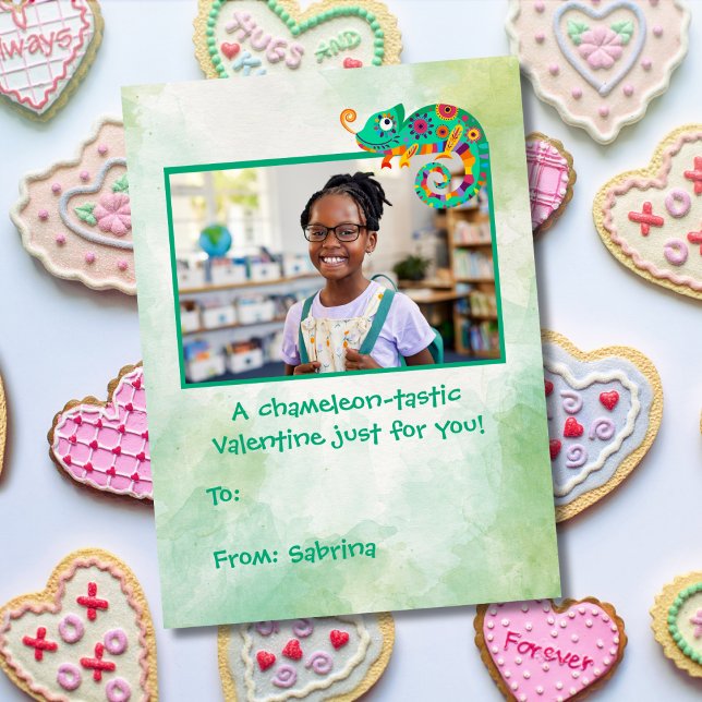 Carte De Correspondance Cute Chameleon Enfants Classroom Saint-Valentin  (Créateur téléchargé)