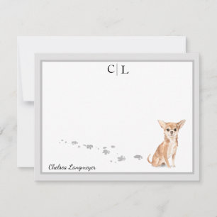 Carte De Correspondance Cute Chihuahua Chig Grey Monogramme de la frontièr