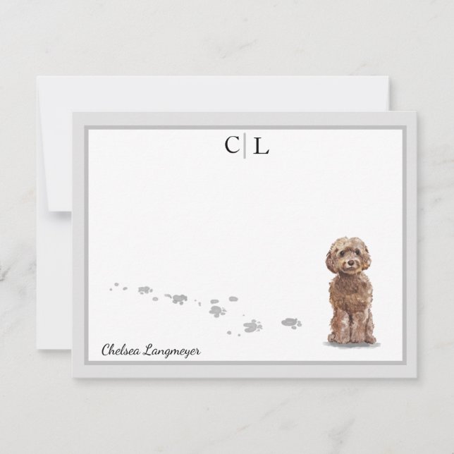 Carte De Correspondance Cute Cockapoo Chien Gris Bordure Monogramme Votre  (Devant)