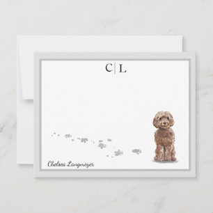 Carte De Correspondance Cute Cockapoo Chien Gris Bordure Monogramme Votre
