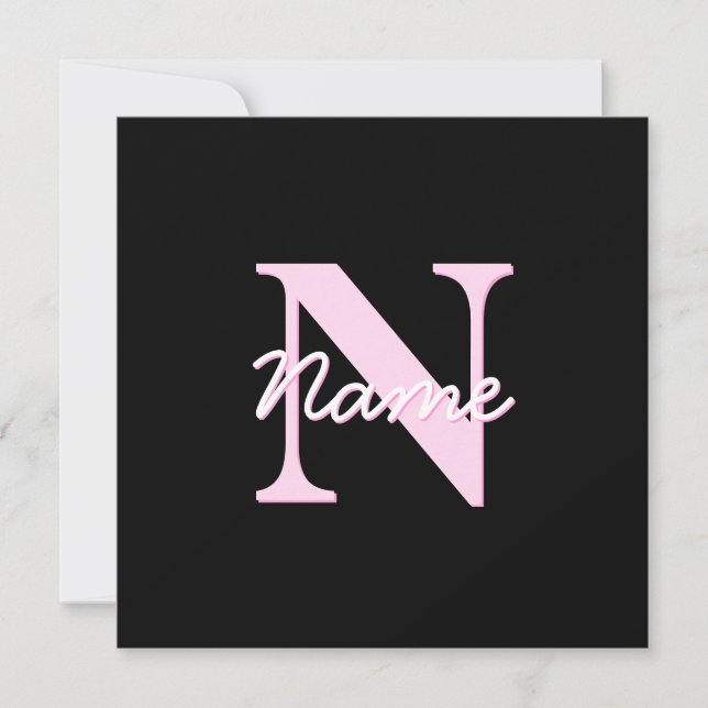 Carte De Correspondance Cute Customizable Monogram | Light Pink & Black (Devant)