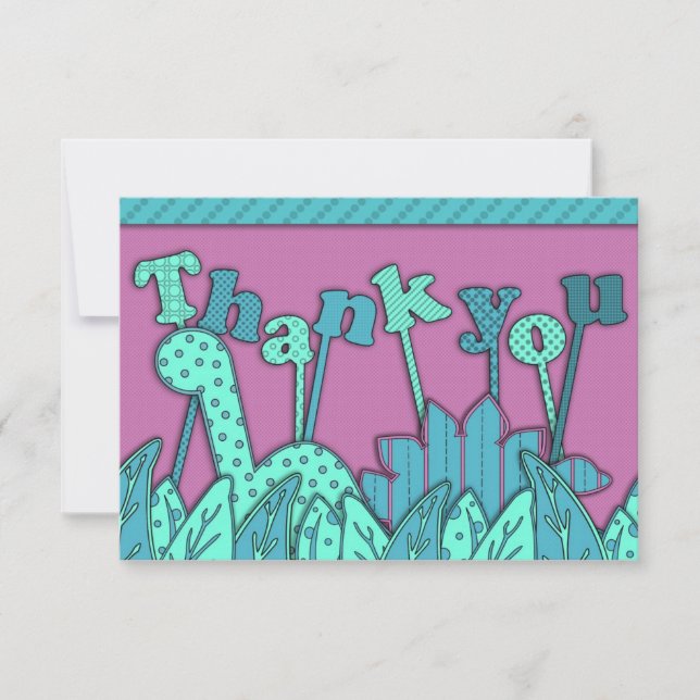 Carte De Correspondance Cute Dinosaur Thème Plat Merci Note Turquoise (Devant)