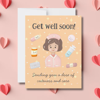 Carte De Correspondance Cute Get Well Bientôt Kawaii Carton Médicale