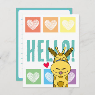 Carte De Correspondance Cute Giraffe Arc-en-ciel avec Coeurs Bonjour