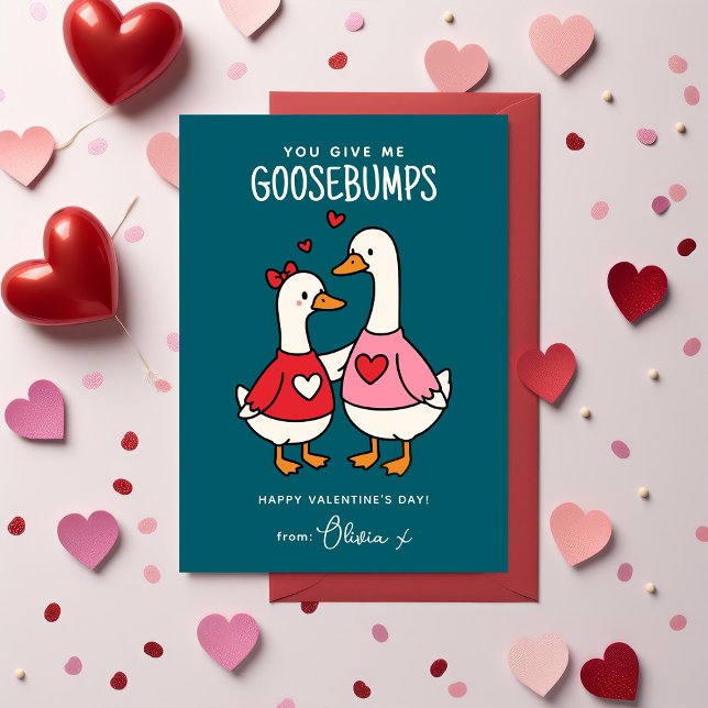 Carte De Correspondance Cute Goose Kids Classroom Valentines Day (Créateur téléchargé)