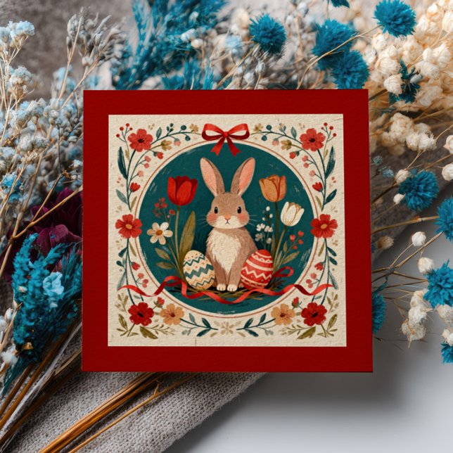 Carte De Correspondance Cute Hare with Eggs and Flowers Botanical Easter  (Créateur téléchargé)