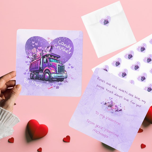 Carte De Correspondance Cute Kids Valentine Purple Truck and Cheeky Poem (Créateur téléchargé)