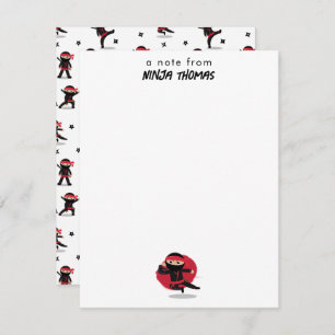 Carte De Correspondance Cute Ninja Warrior Black & Red Kids Nom personnali