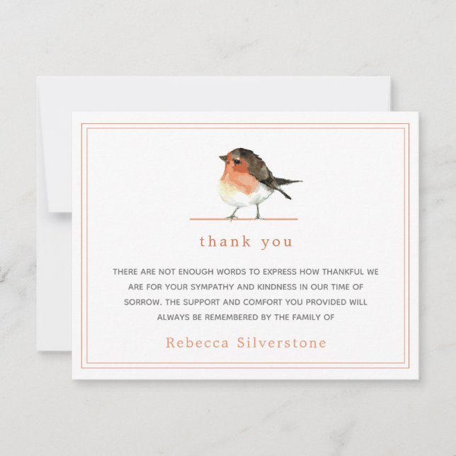 Carte De Correspondance Cute Orange Robin Simple Elégant Merci funéraire (Devant)