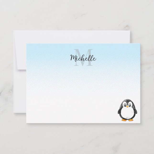 Carte De Correspondance Cute Penguin Drawing Custom Monogram (Devant)