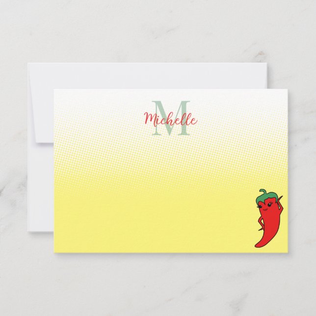 Carte De Correspondance Cute Pepper Drawing Personalized Monogram Note Ca (Devant)