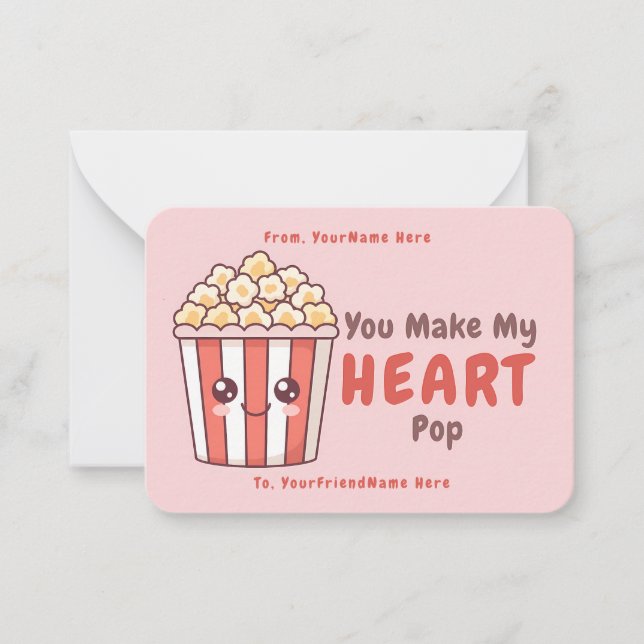 Carte De Correspondance Cute Popcorn Valentine Classroom Note Card (Devant)