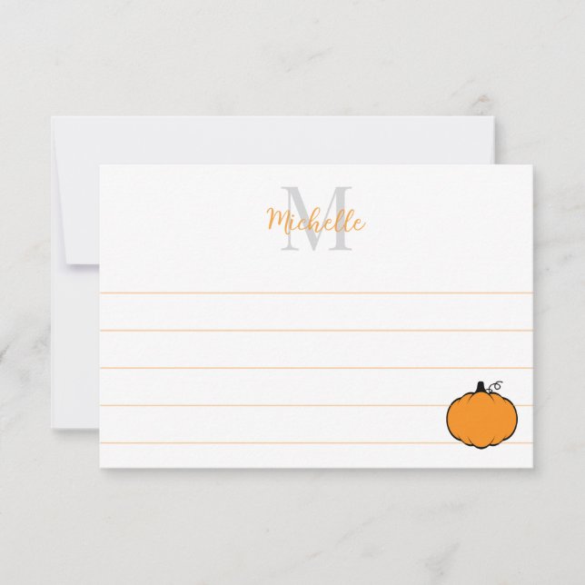 Carte De Correspondance Cute Pumpkin Drawing Custom Monogram Lined (Devant)