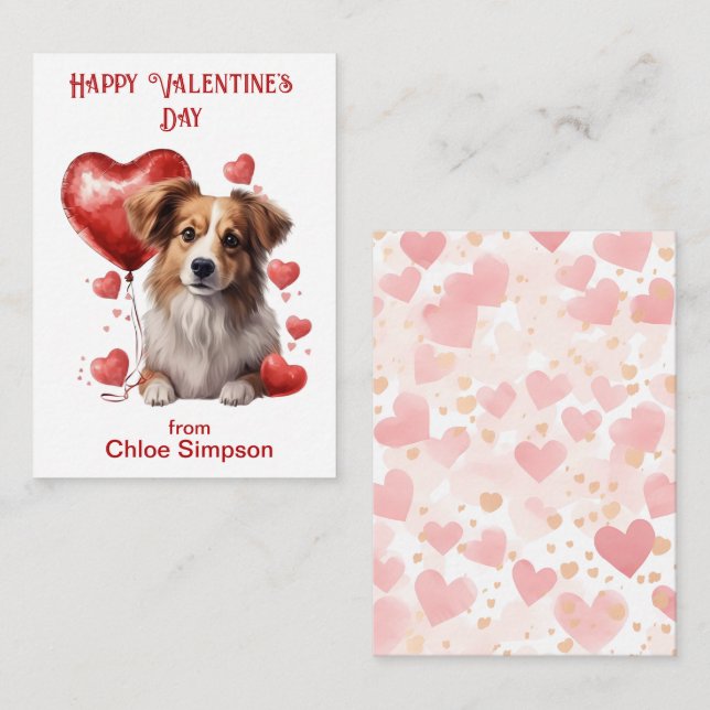 Carte De Correspondance Cute Puppy Kid's Valentine Classroom Party (Devant / Derrière)