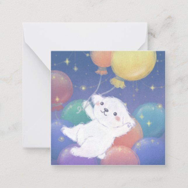 Carte De Correspondance Cute Puppy with Balloons & Stars (Devant)