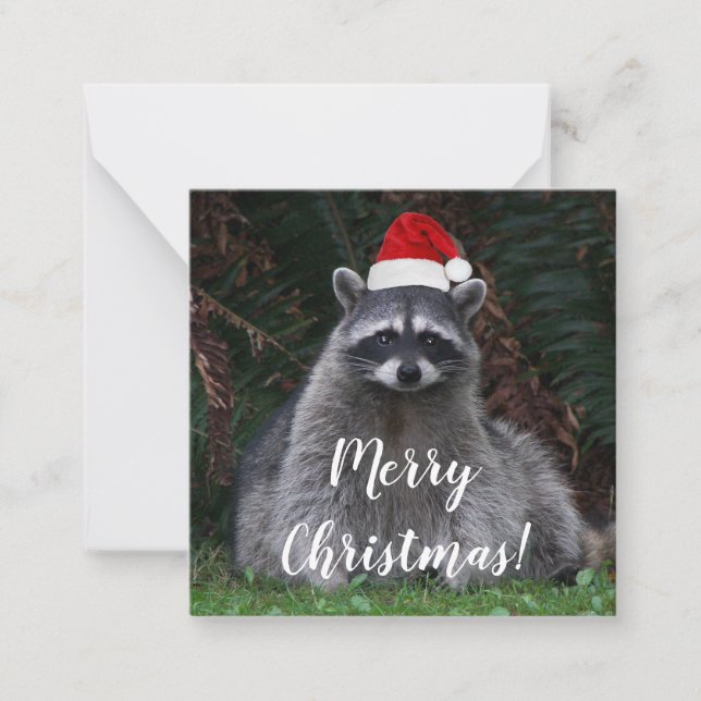 Carte De Correspondance Cute Raccoon portant le chapeau rouge Santa (Devant)