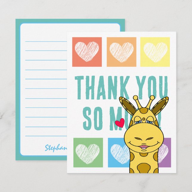 Carte De Correspondance Cute Rainbow Heart Giraffe Merci (Devant / Derrière)