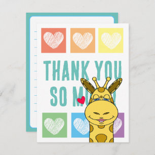 Carte De Correspondance Cute Rainbow Heart Giraffe Merci