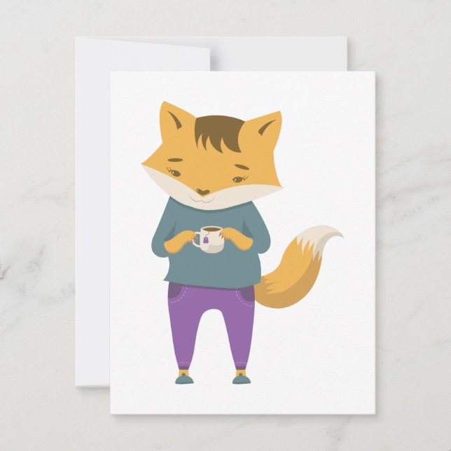 Carte De Correspondance Cute renard avec tasse de thé (Devant)
