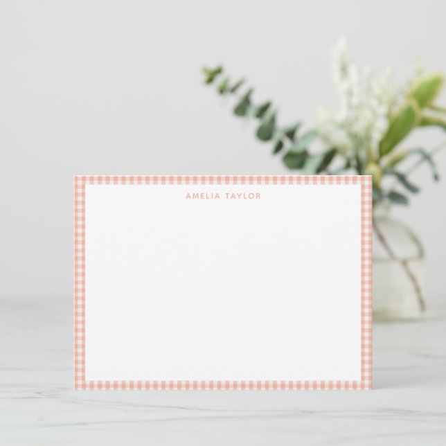 Carte De Correspondance Cute Retro Peach Pink Gingham Plaid Personalized (Debout devant)