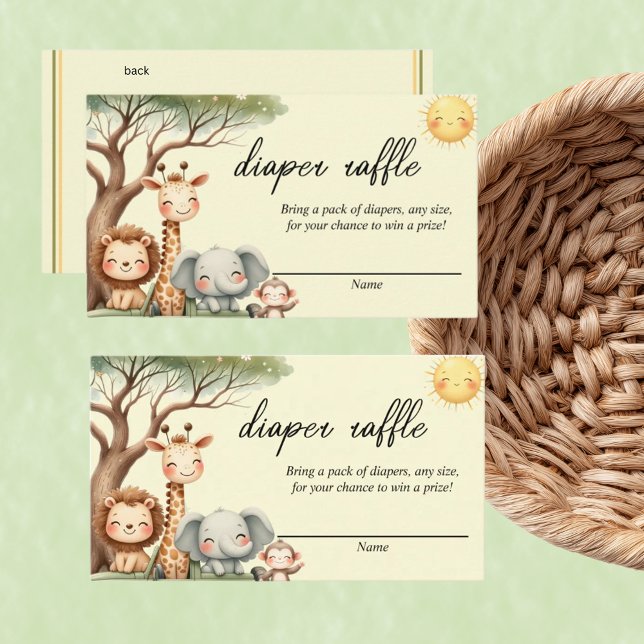 Carte De Correspondance Cute Safari Animals gender neutral diaper raffle  (Créateur téléchargé)