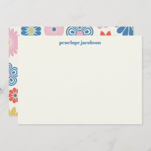 Carte De Correspondance Cute Scandinave rose bleu folk floral personnalisé