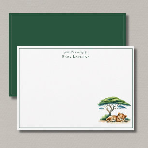 Carte De Correspondance Cute Sleeping Lion Safari Green Nursery Merci