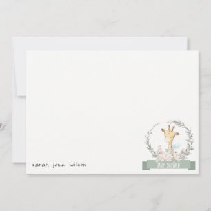 Carte De Correspondance Cute Soft Safari Giraffe Baby shower fleuri de cou