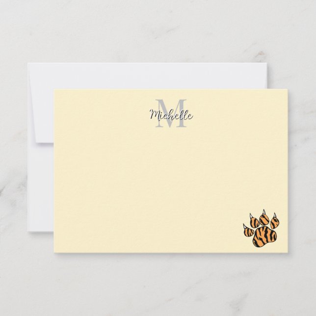 Carte De Correspondance Cute Tiger Paw Print Personalized Monogram  (Devant)
