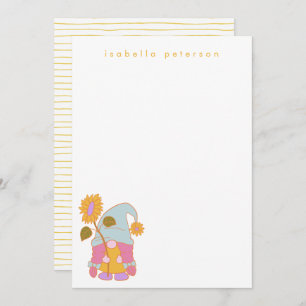 Carte De Correspondance Cute Tournesol Gnome Pastel Nom personnalisé 