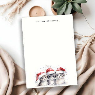 Carte De Correspondance Cute Watercolor Chats Furie et Noël brillant