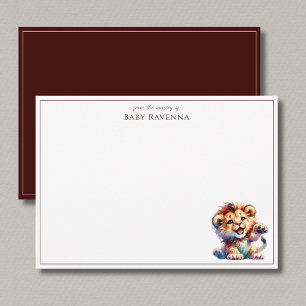 Carte De Correspondance Cute Watercolor Lion Baby Nursery Merci 
