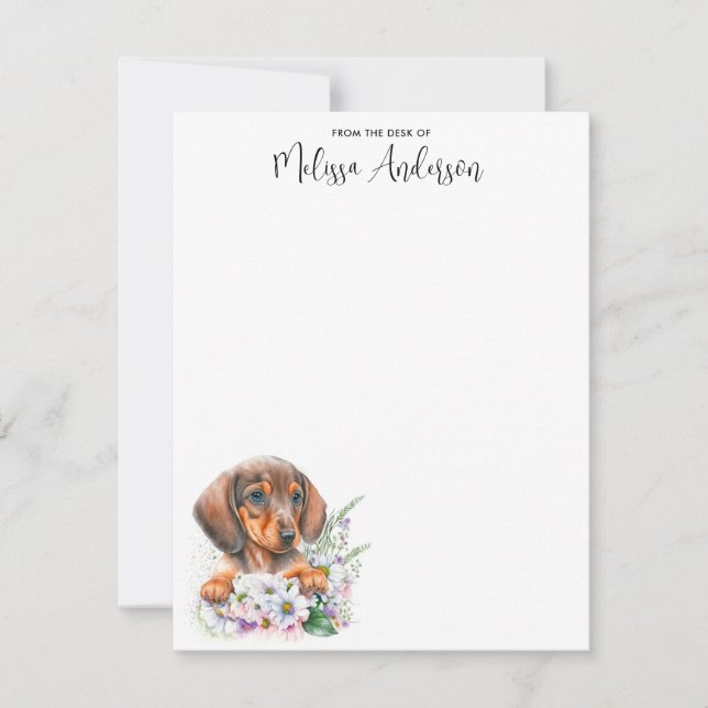 Carte De Correspondance Dachshund Chien Cute Chiot Aquarelle Personnalisée (Devant)
