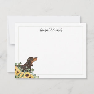 Carte De Correspondance Dachshund noir et feu Tournesol Eucalyptus