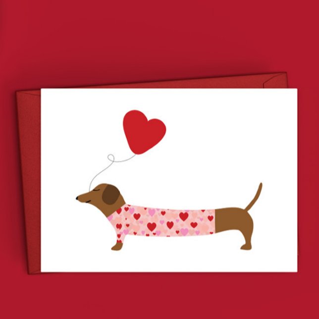 Carte De Correspondance Dachshund Saint-Valentin, Saint-Valentin Rose et R (Créateur téléchargé)
