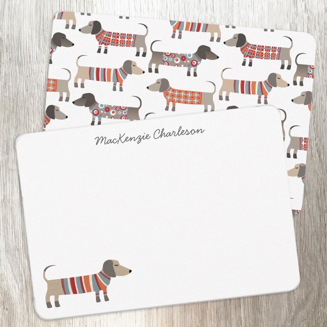 Carte De Correspondance Dachshund Saucisse Chien Papeterie personnalisée (Dachshund Wiener Sausage Dog personalized modern script custom name note card)