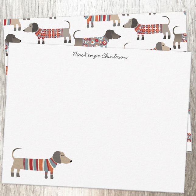 Carte De Correspondance Dachshund Saucisse Chien Papeterie personnalisée (Dachshund Wiener Sausage Dog personalized script name note card)