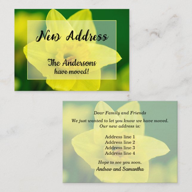 Carte De Correspondance Daffodil New Address Announcement (Devant / Derrière)