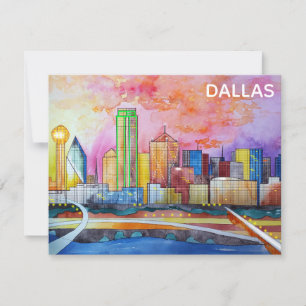 Carte De Correspondance Dallas Texas Watercolor City Skyline