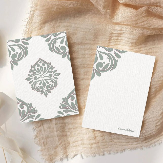 Carte De Correspondance Damask Ambience Pale Olive & Mountbatten Rose (Créateur téléchargé)