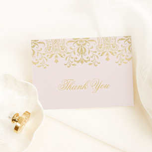Carte De Correspondance Damask Vintage Or Rose Élégant