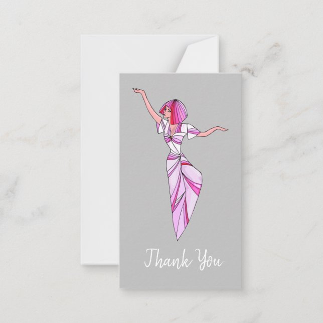 Carte De Correspondance Danseur rose funky fille avec cheveux roses (Devant)