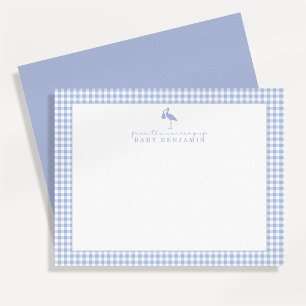 Carte de correspondance de nursery gingham bleu