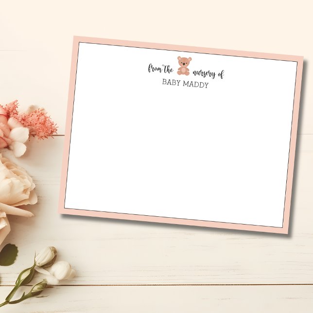 Carte de correspondance de nursery Ourson Rose Pâl (Créateur téléchargé)