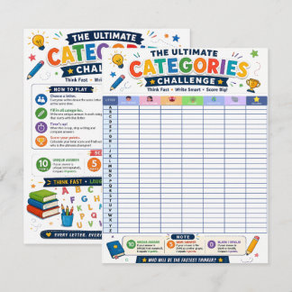 Carte De Correspondance Défi ultime des catégories jeu imprimable