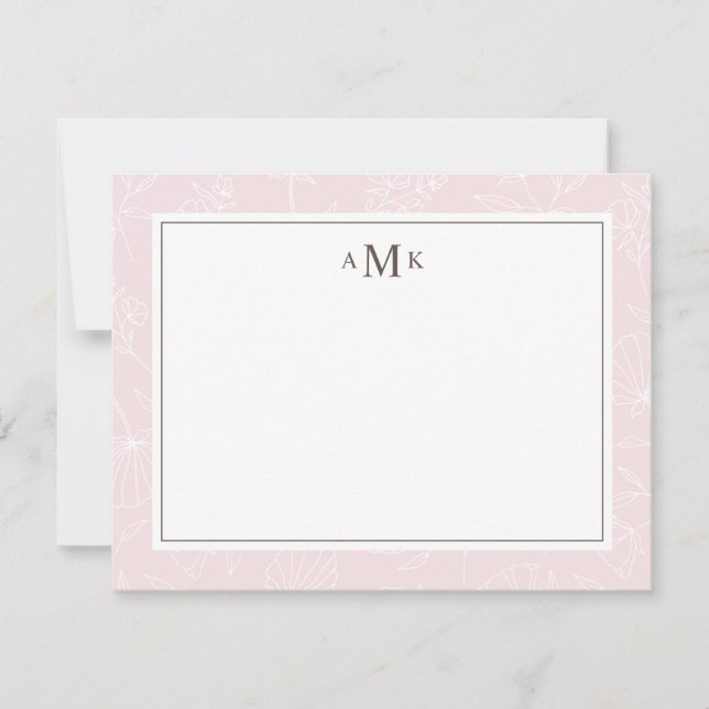 Carte De Correspondance Delicate Blush Floral Monogrammé (Devant)