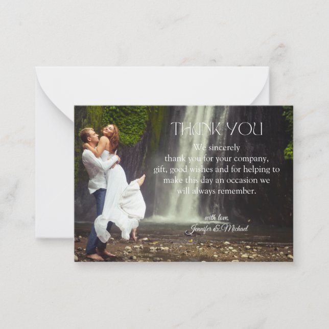 Carte De Correspondance design moderne merci script mariage photo (Devant)