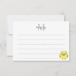 Carte De Correspondance Dessin animé de bébé chouette avec monogramme pers