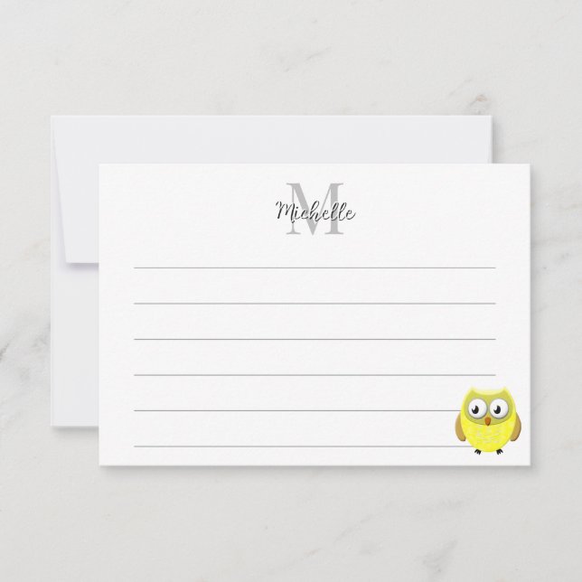 Carte De Correspondance Dessin animé de bébé chouette avec monogramme pers (Devant)