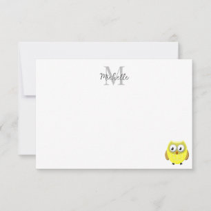 Carte De Correspondance Dessin animé de bébé chouette monogramme personnal